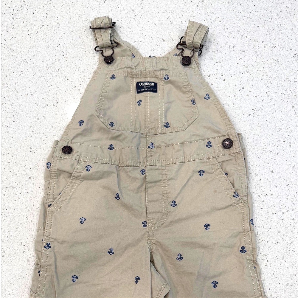 OshKosh‎ B'gosh Overalls Kids 5T Tan Good Anchor Coastal Nautical Shortalls